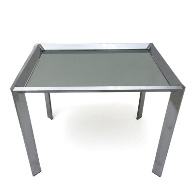 A Pair of Chrome and Mirrored Glass End Tables