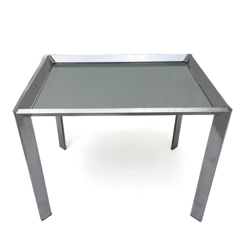 A Pair of Chrome and Mirrored Glass End Tables