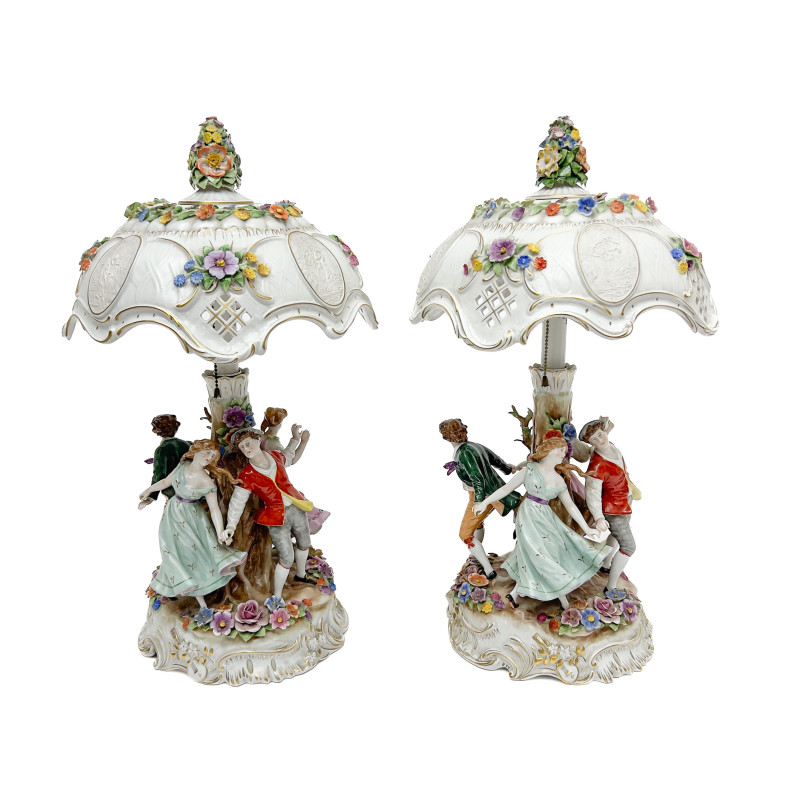 Pair of Von Schierholz Porcelain Two-Light Figural Table Lamps