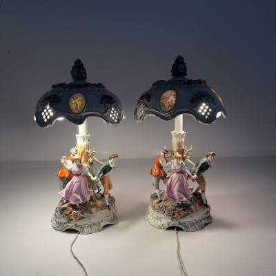 Pair of Von Schierholz Porcelain Two-Light Figural Table Lamps