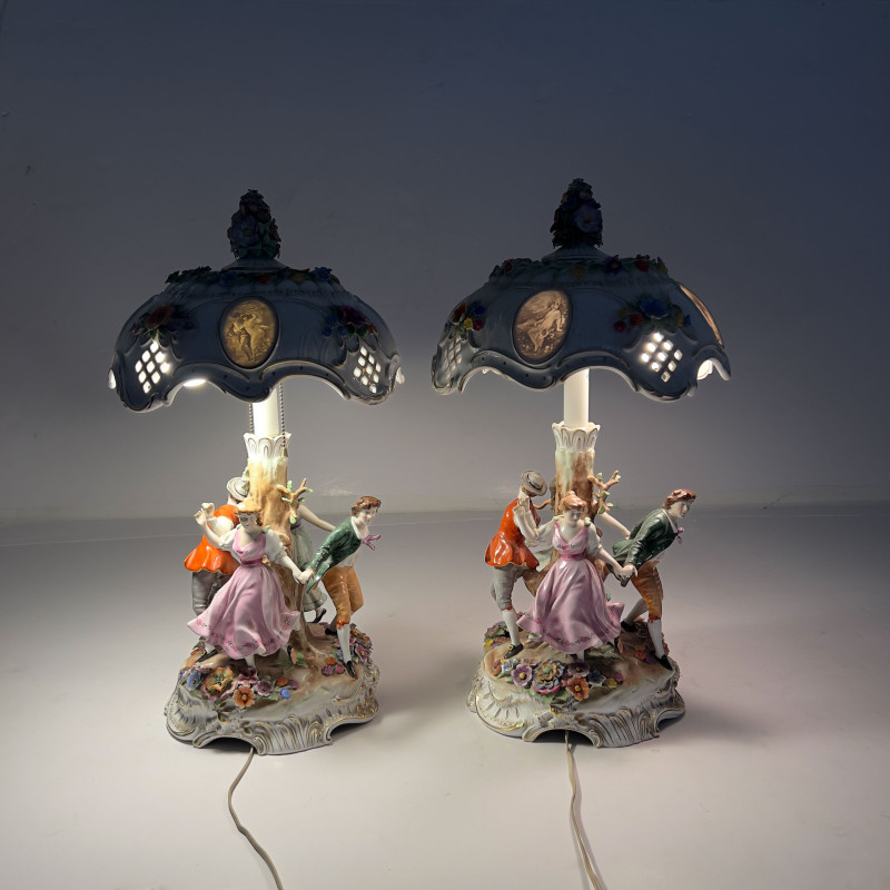 Pair of Von Schierholz Porcelain Two-Light Figural Table Lamps