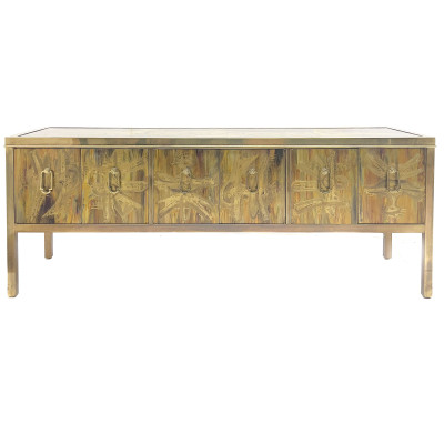 Image for Lot An Acid-Etched Brass and Credenza - Bernard Rohne for Mastercraft