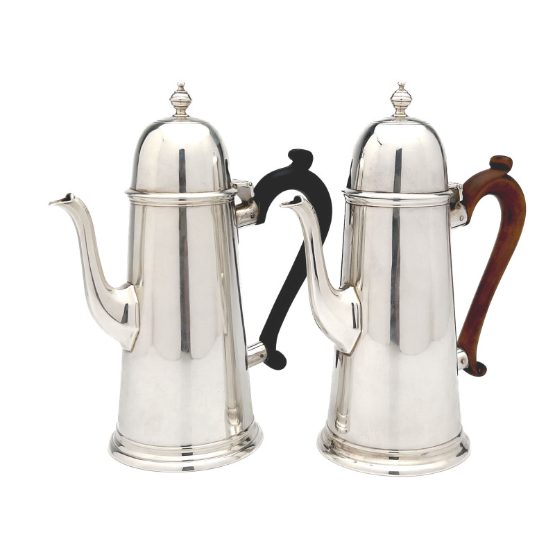 Pair of Sterling Silver Chocolate Pots, Edward &amp; Sons