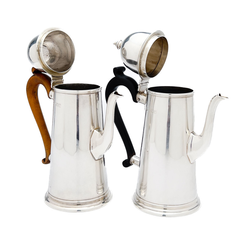 Pair of Sterling Silver Chocolate Pots, Edward &amp; Sons