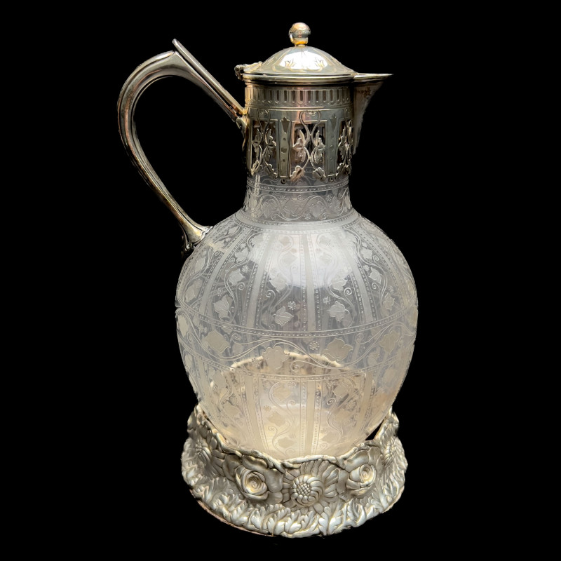 Crystal Claret Jug and Salmer Silver Wine Coaster