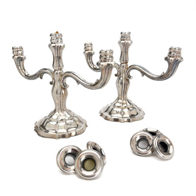Pair of Venetian 3-Light Weighted 835 Silver Candelabras