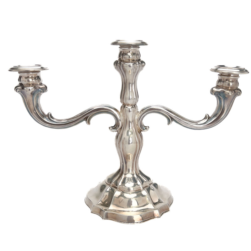 Pair of Venetian 3-Light Weighted 835 Silver Candelabras