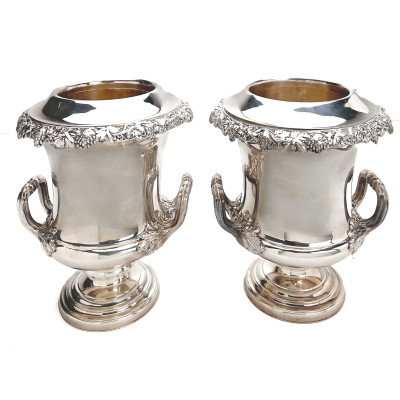 Image for Lot A Pair of Old Sheffield Plate Silver Wine Coolers