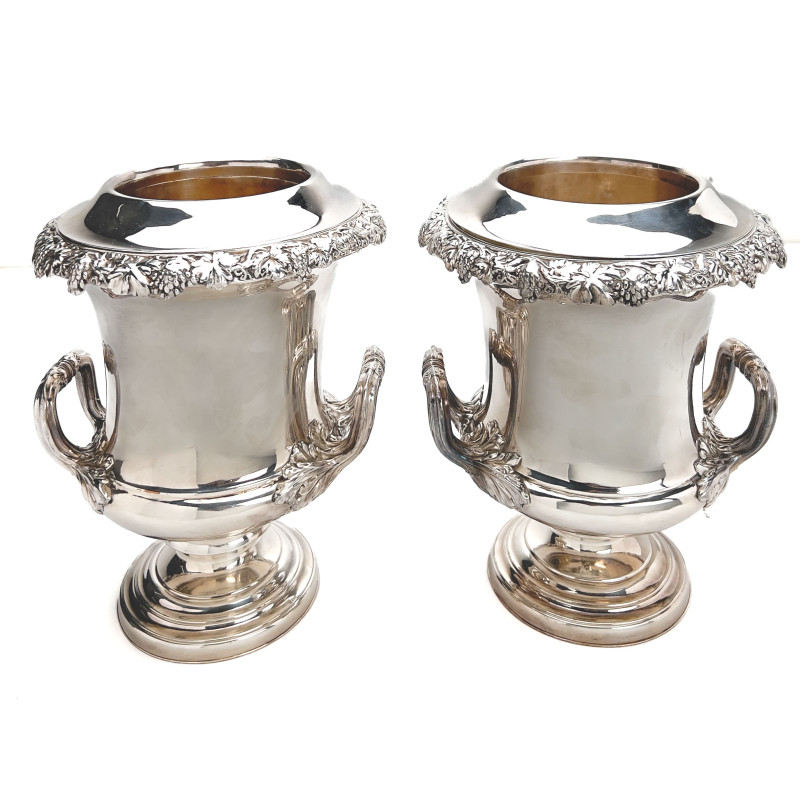 A Pair of Old Sheffield Plate Silver Wine Coolers
