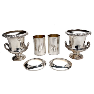 A Pair of Old Sheffield Plate Silver Wine Coolers