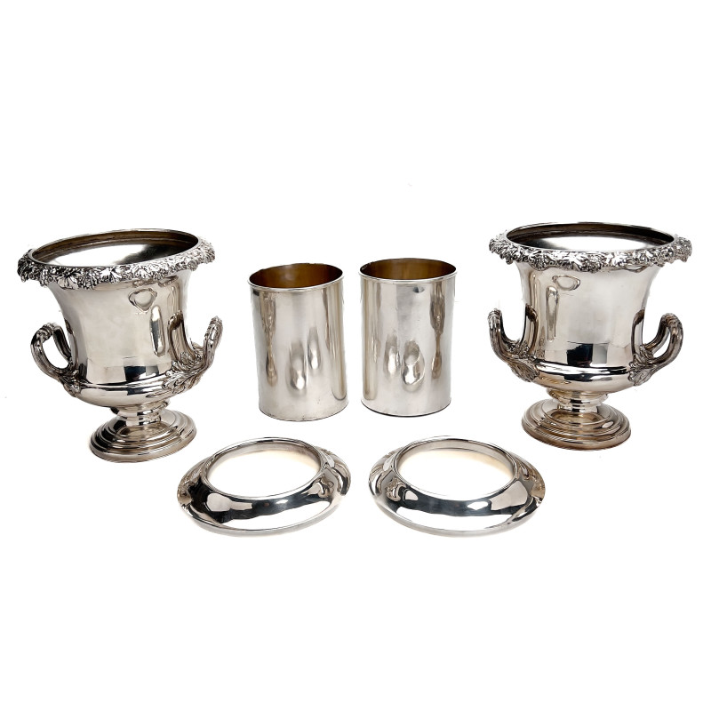 A Pair of Old Sheffield Plate Silver Wine Coolers