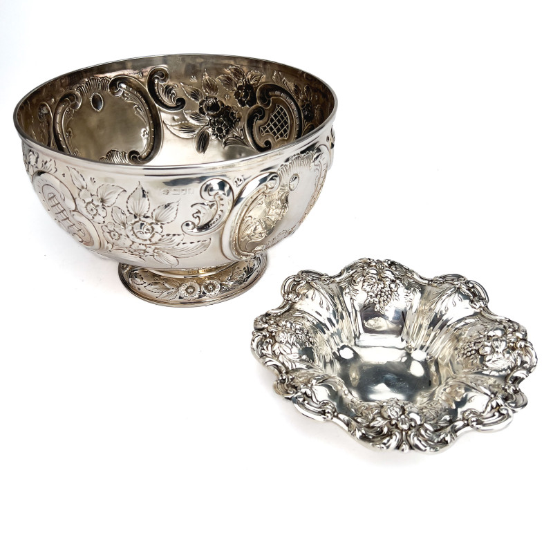 Edwardian Sterling Silver Punch Bowl and Low Dish