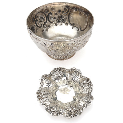 Edwardian Sterling Silver Punch Bowl and Low Dish