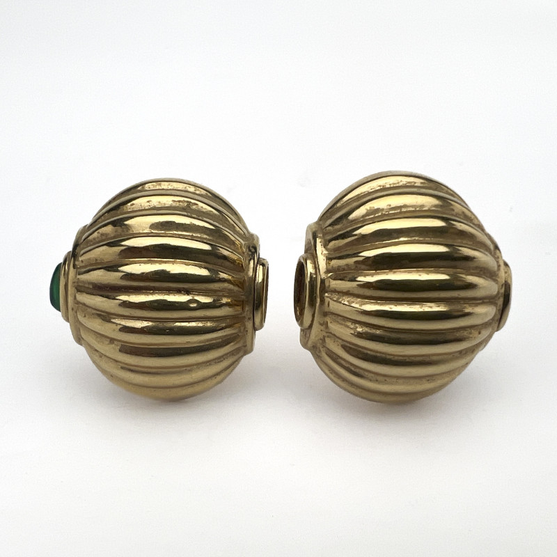 Pair of 14k Yellow Gold Ribbed Dome Earrings