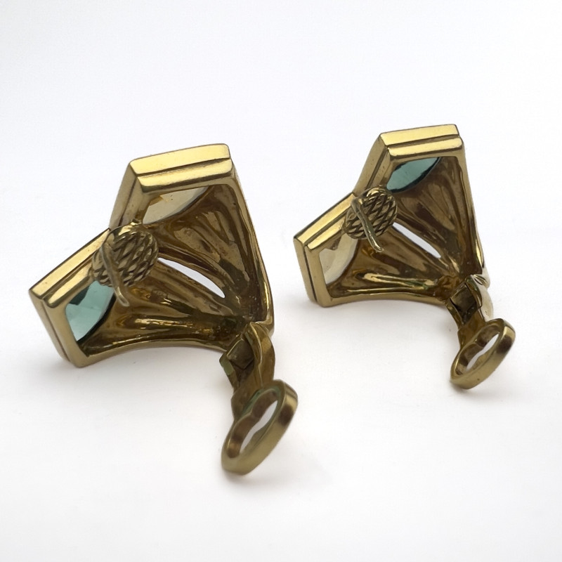 Pair of 18k Yellow Gold Fan-Shaped Earrings with Topazes