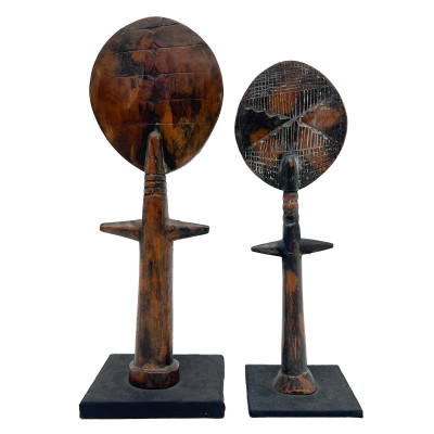 Pair of African Ashanti Carved Wood Fertility Dolls (Akua'ba)