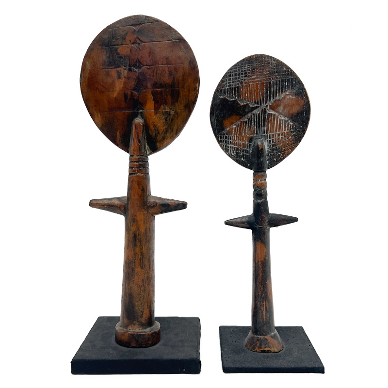 Pair of African Ashanti Carved Wood Fertility Dolls (Akua'ba)