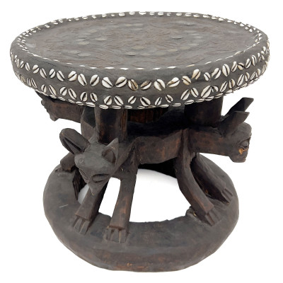 Image for Lot African Carved Wood and Cowrie Shell Royal Stool