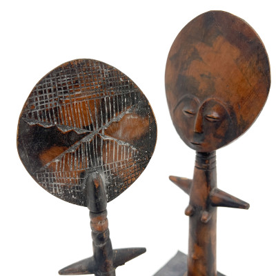 Pair of African Ashanti Carved Wood Fertility Dolls (Akua'ba)