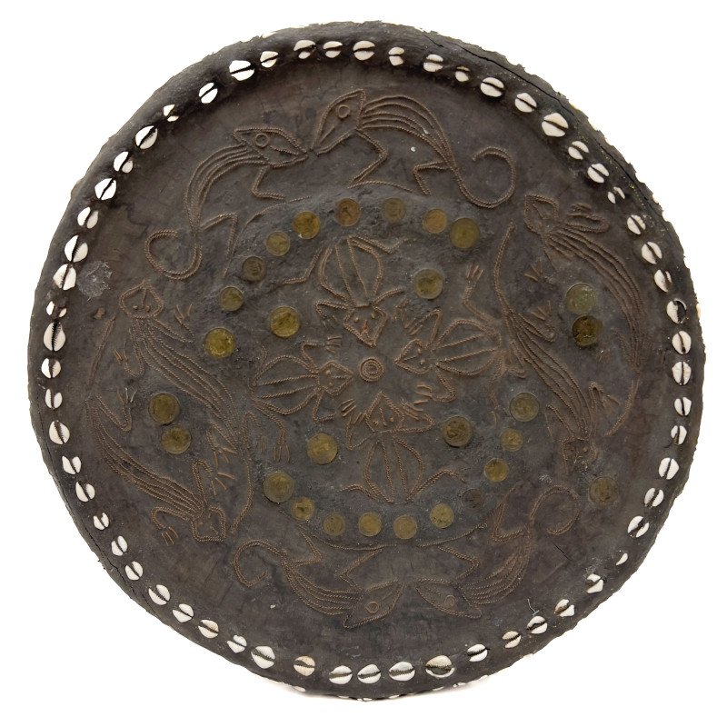 African Carved Wood and Cowrie Shell Royal Stool