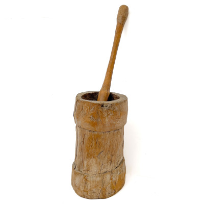African Carved Wood Mortar and Pestle
