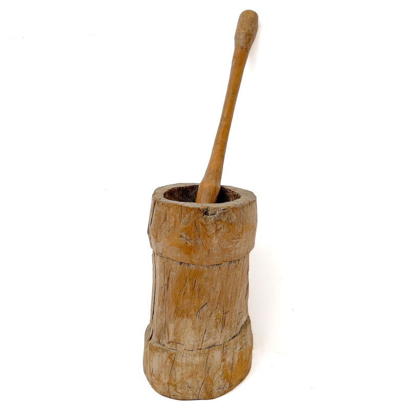 African Carved Wood Mortar and Pestle