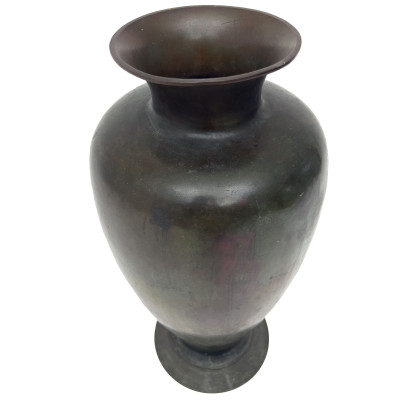 Japanese Polychrome Bronze Baluster Vase with Heron Relief