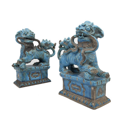 Image for Lot A Pair of Chinese Glazed Turquoise Ceramic Guardian Lions