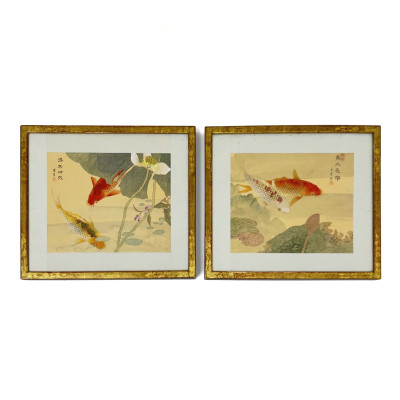 Two Chinese Goldfish Paintings on Silk