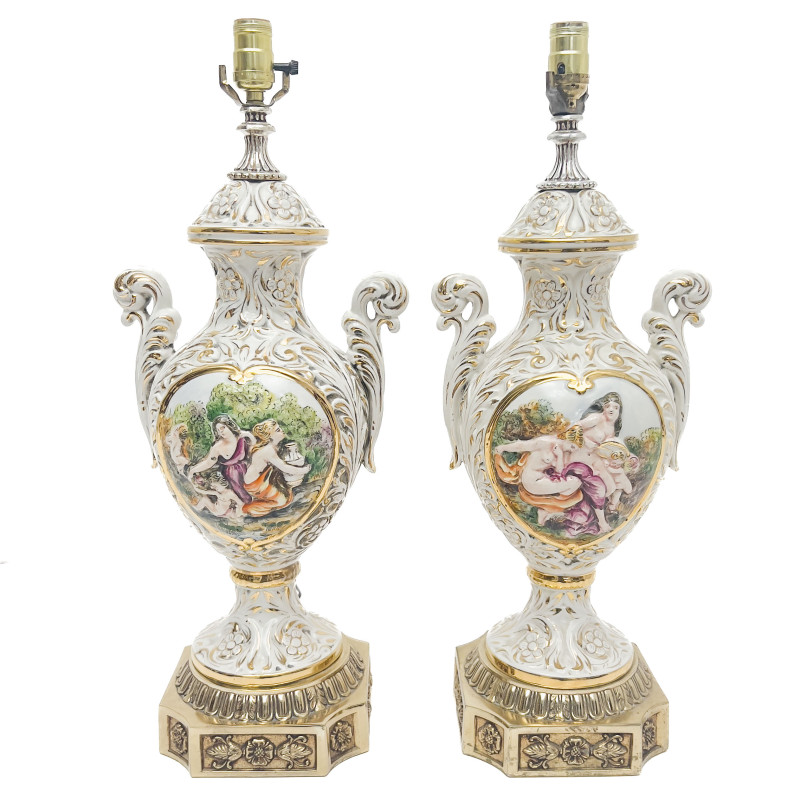 Pair of Capodimonte Style Porcelain Single-Light Table Lamps
