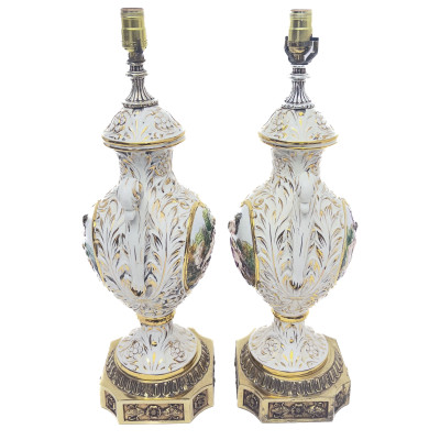Pair of Capodimonte Style Porcelain Single-Light Table Lamps