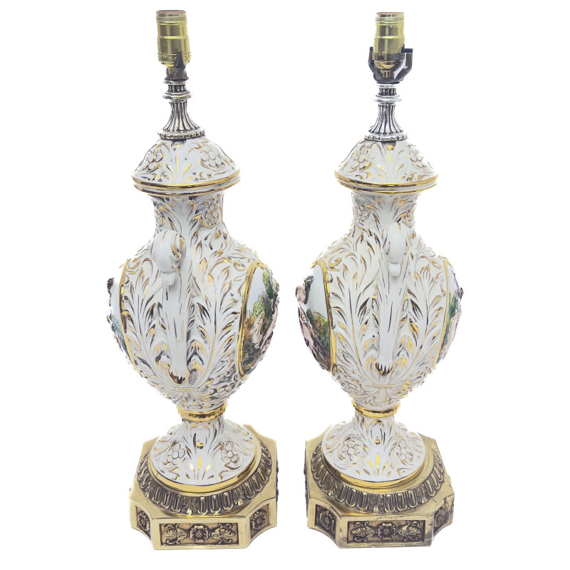 Pair of Capodimonte Style Porcelain Single-Light Table Lamps