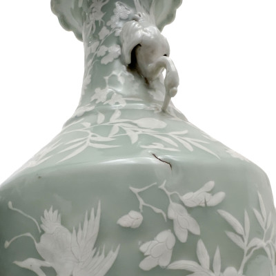 Pair of Pâte-sur-Pâte Celadon Porcelain Table Lamps