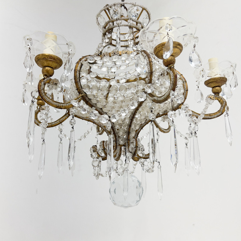 Six-Light Contemporary Gilt Iron and Glass Chandelier