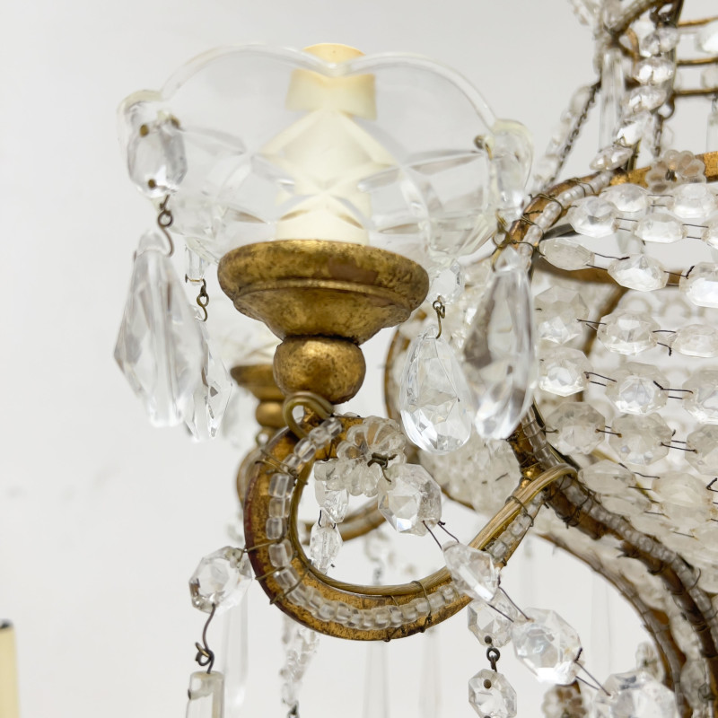 Six-Light Contemporary Gilt Iron and Glass Chandelier
