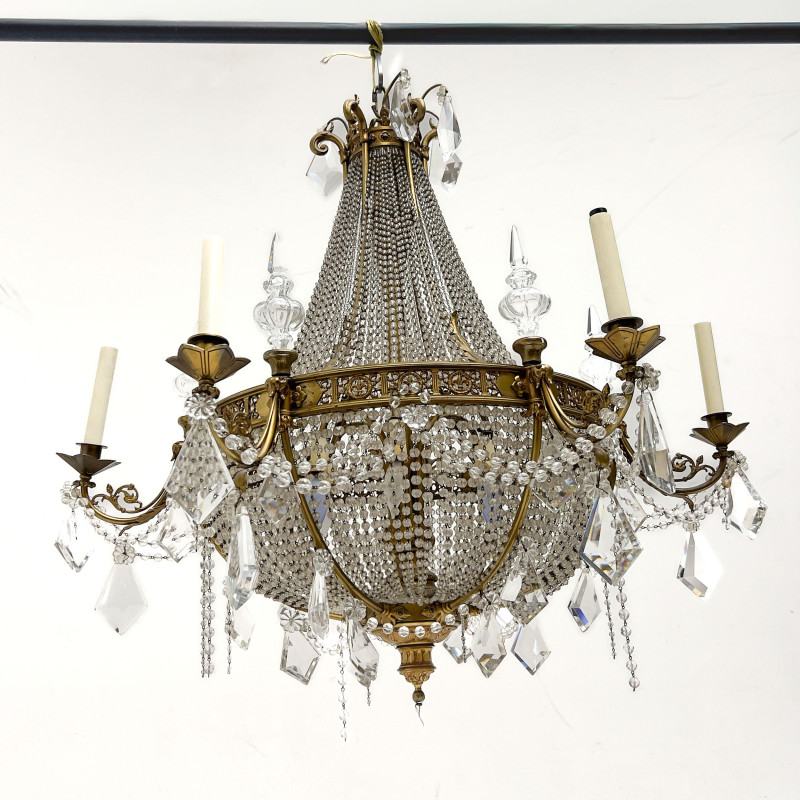 A French Empire Style Bronze and Crystal Chandelier