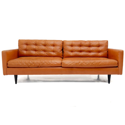 Three-Piece Crate and Barrel 'Petrie' Orange Leather Seating Suite
