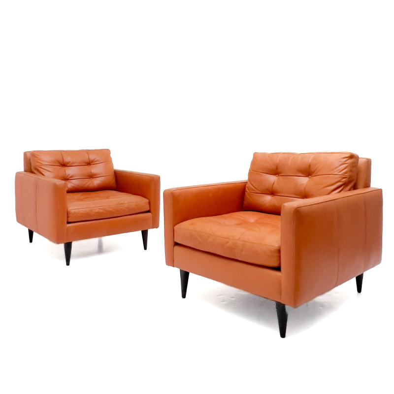 Three-Piece Crate and Barrel 'Petrie' Orange Leather Seating Suite