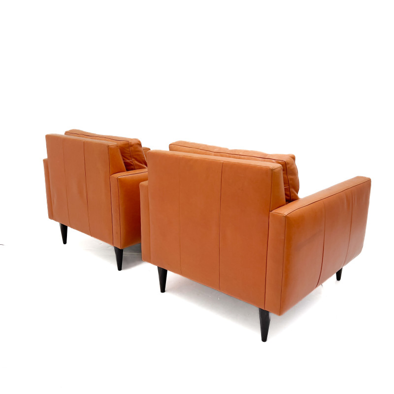 Three-Piece Crate and Barrel 'Petrie' Orange Leather Seating Suite