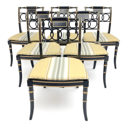 Image for Lot Baker - Set of Six Regency Style Painted and Parcel-Gilt Dining Side Chairs