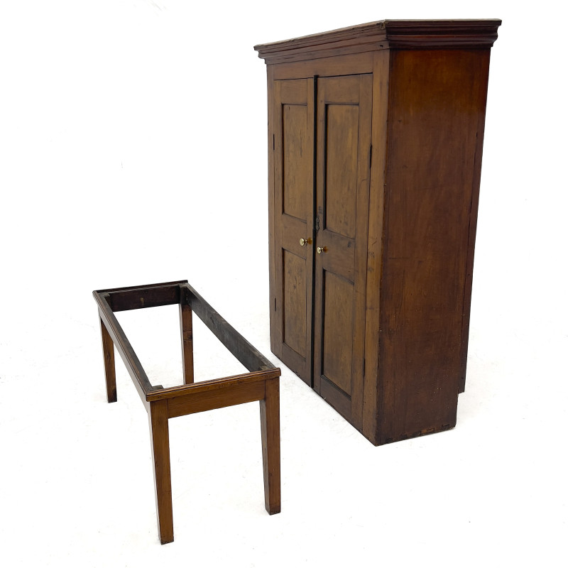 An Antique Country Pine Wardrobe Cupboard on Stand